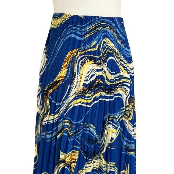Nine West Womens Size S Blue & Yellow Abstract Print Midi Skirt - Picture 2 of 9
